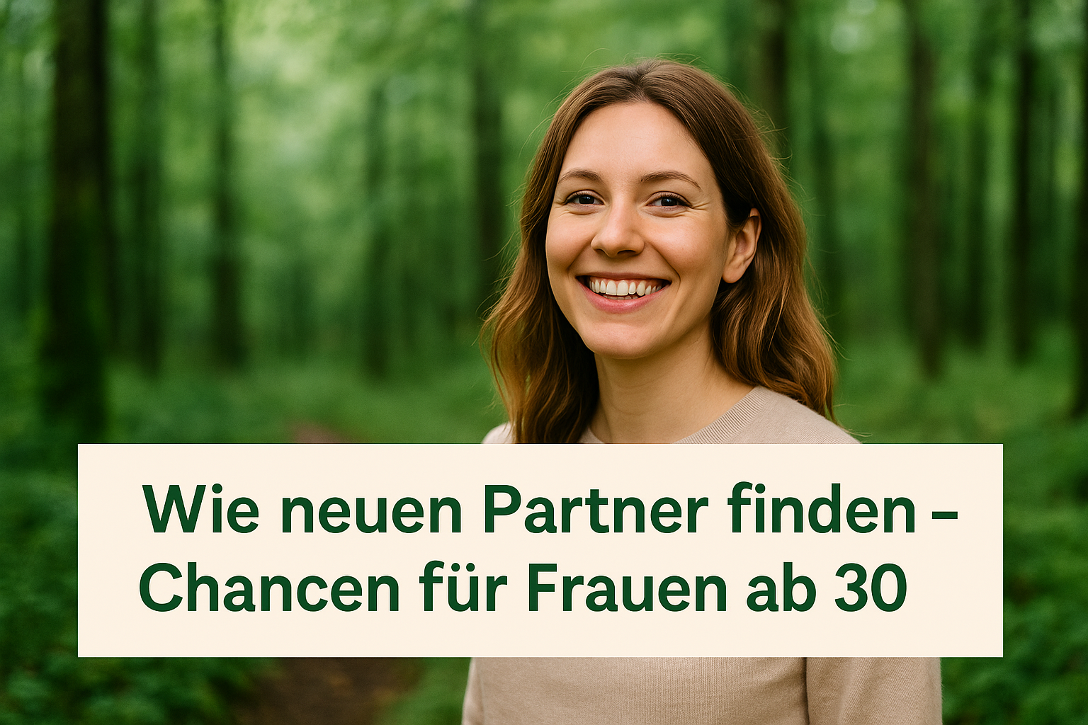 Lächelnde Frau in einem hellen Wald – Blogartikel: Wie neuen Partner finden, Chancen für Frauen ab 30