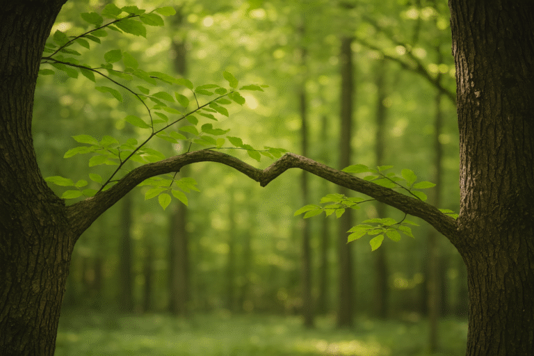 Stimmungsbild: Wie geht es dir? 2 Zwei Bäume im Wald, deren Äste sich sanft berühren