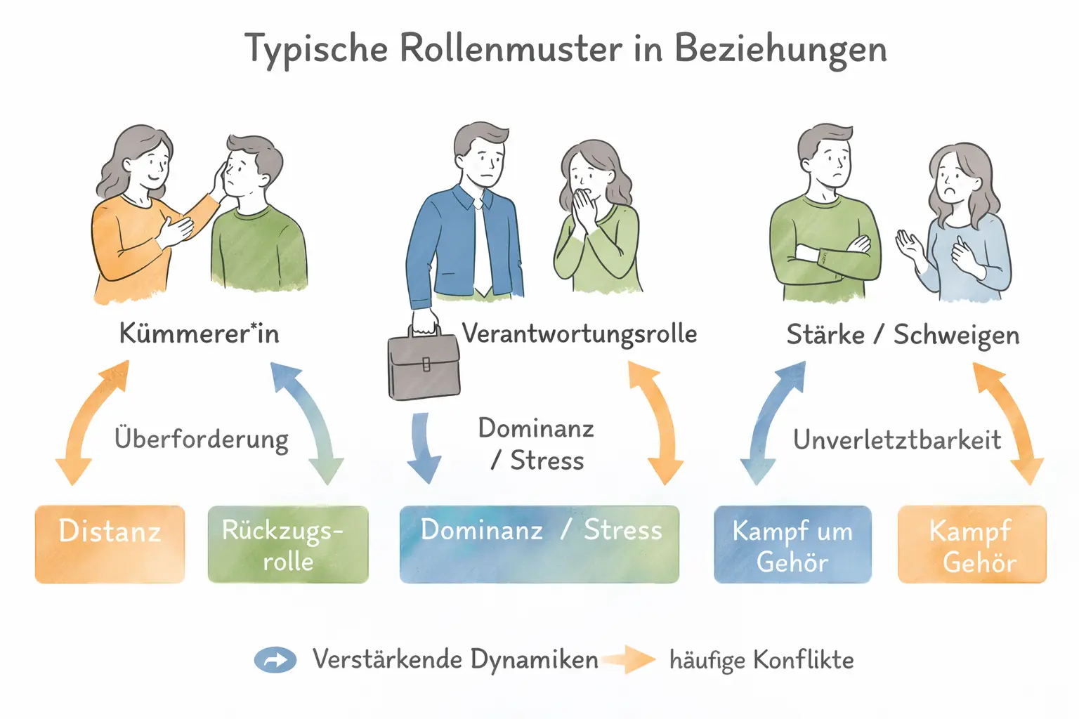 Infografik zeigt typische Rollenmuster in Beziehungen und deren Dynamiken