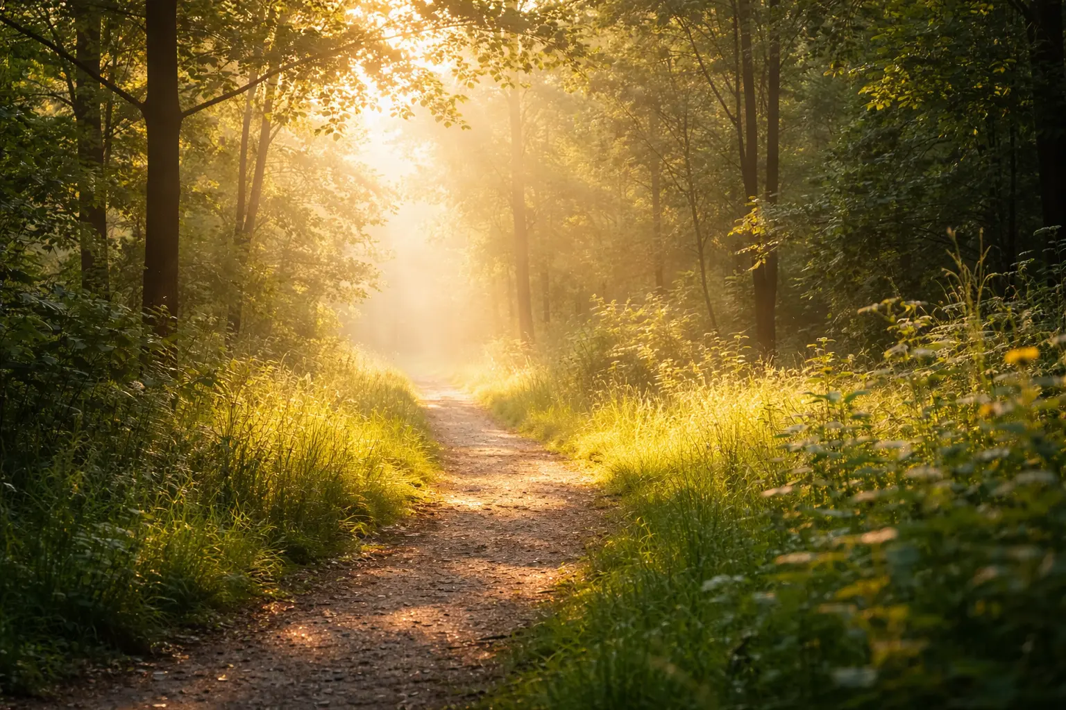 Symbolisches Naturbild Weg im Morgenlicht als Metapher für neue Beziehungswege