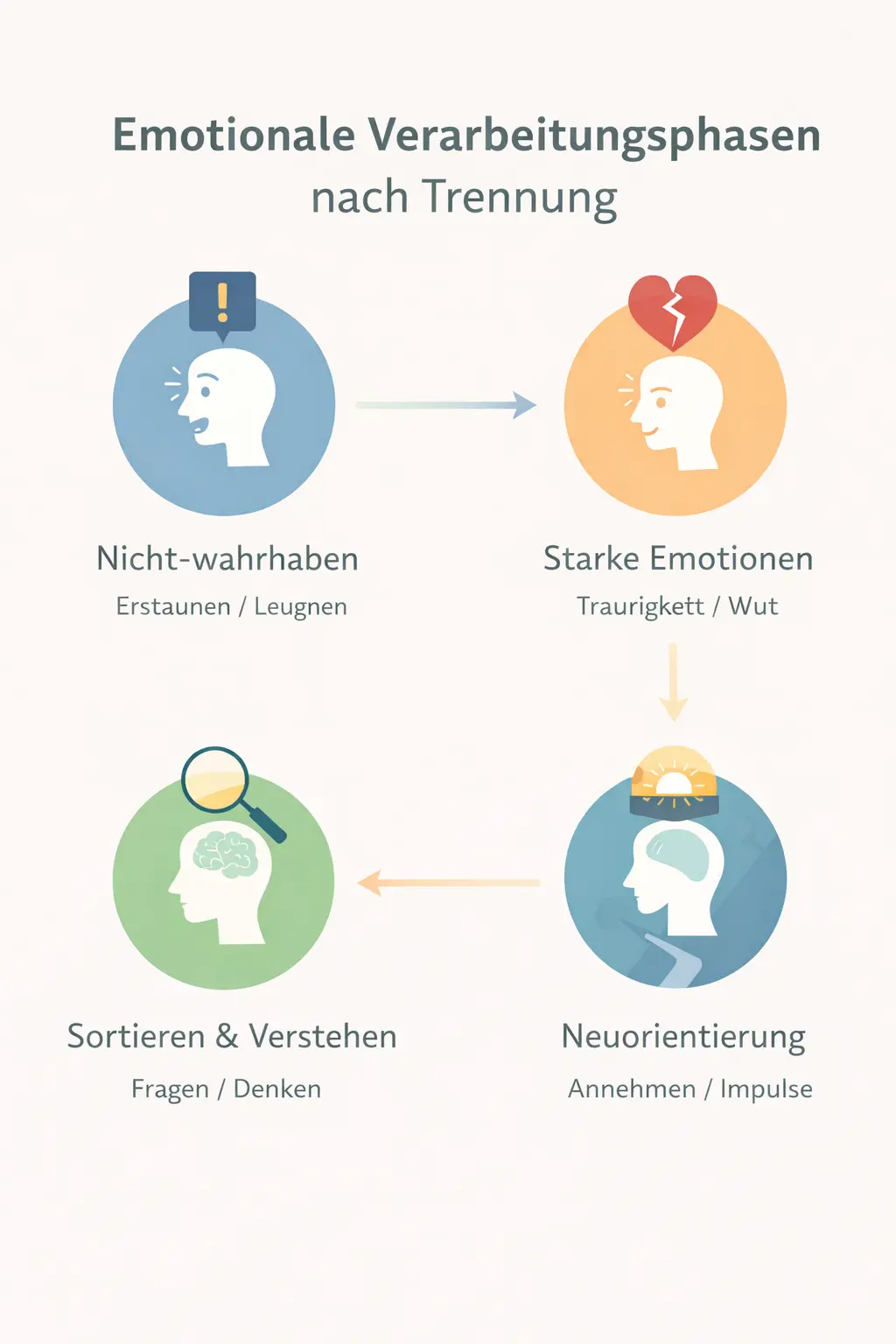 Infografik zeigt emotionale Verarbeitungsphasen nach Trennung
