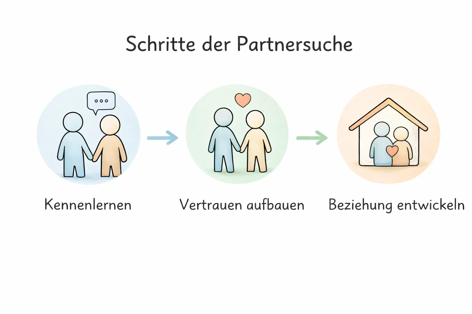 Infografik zeigt Phasen von Kennenlernen, Vertrauen aufbauen und Beziehung entwickeln
