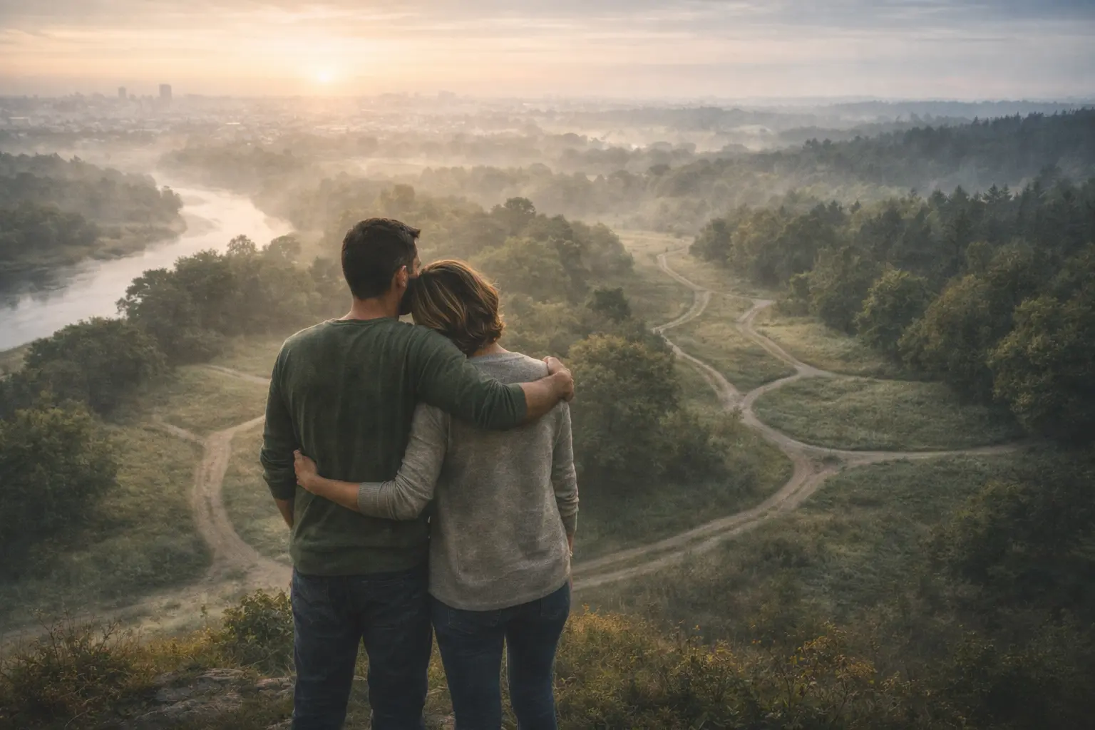 Eheberatung Nürnberg 5 Paar reflektiert Beziehung gemeinsam draußen in ruhiger Naturumgebung