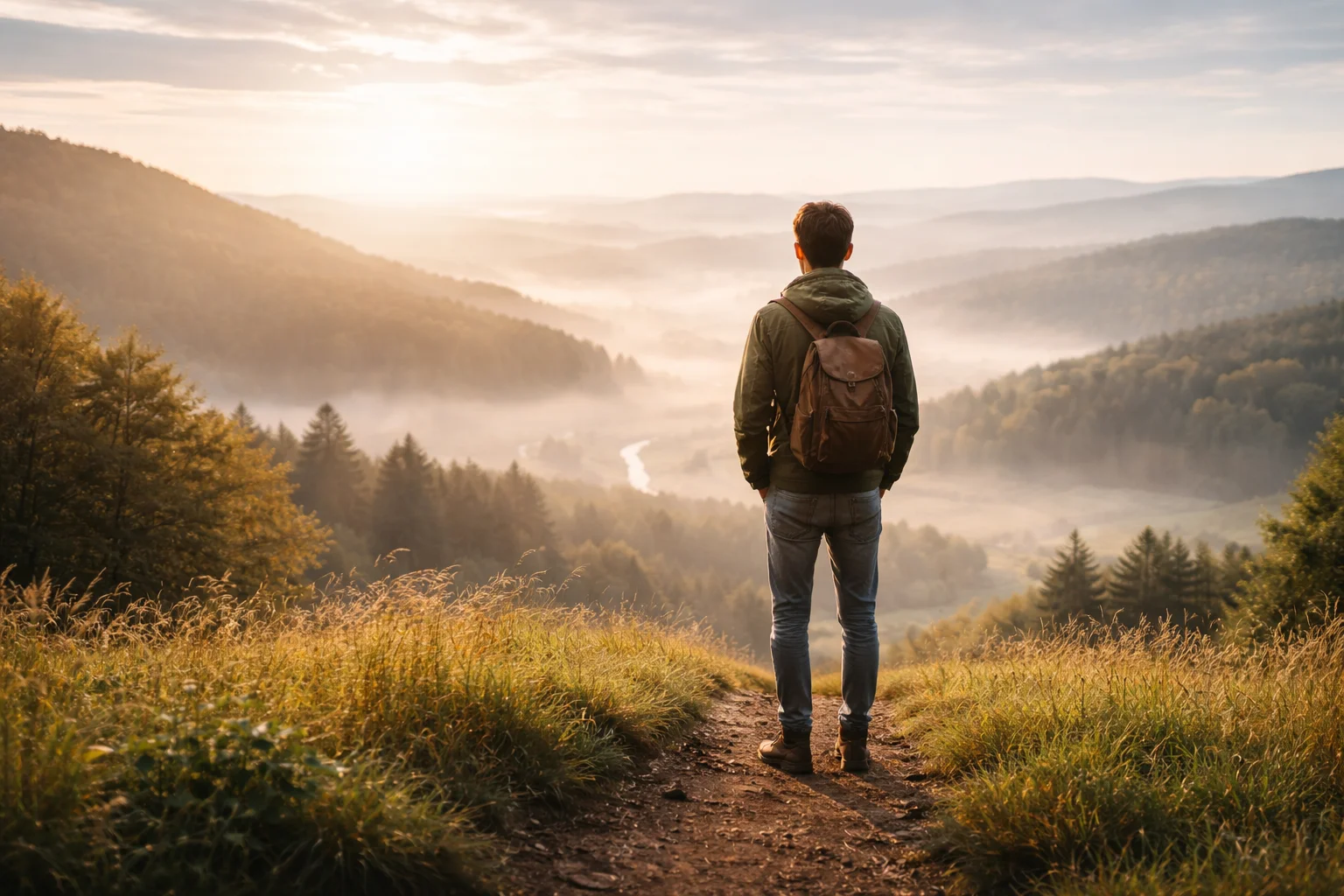 Symbolisches Naturbild eines neuen Weges in einer ruhigen Landschaft als Metapher für Angst überwinden