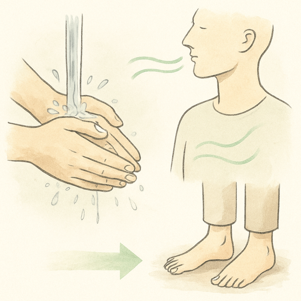 ruhige Hände, Atem und Bodenkontakt als körperliche Beruhigung