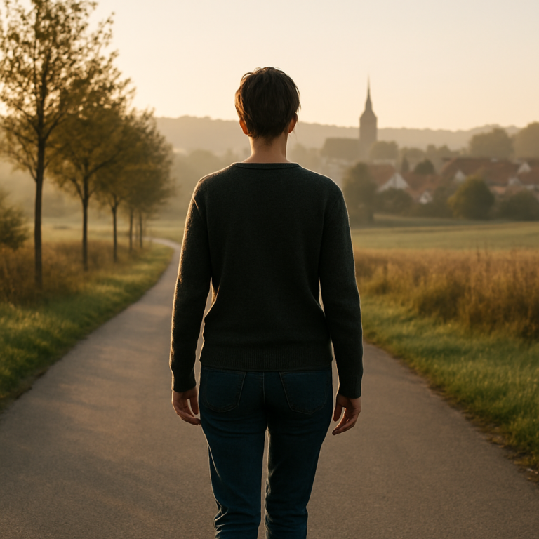 Hilfe bei Angst in Burgthann: ruhiger Moment auf einem Weg im Morgenlicht