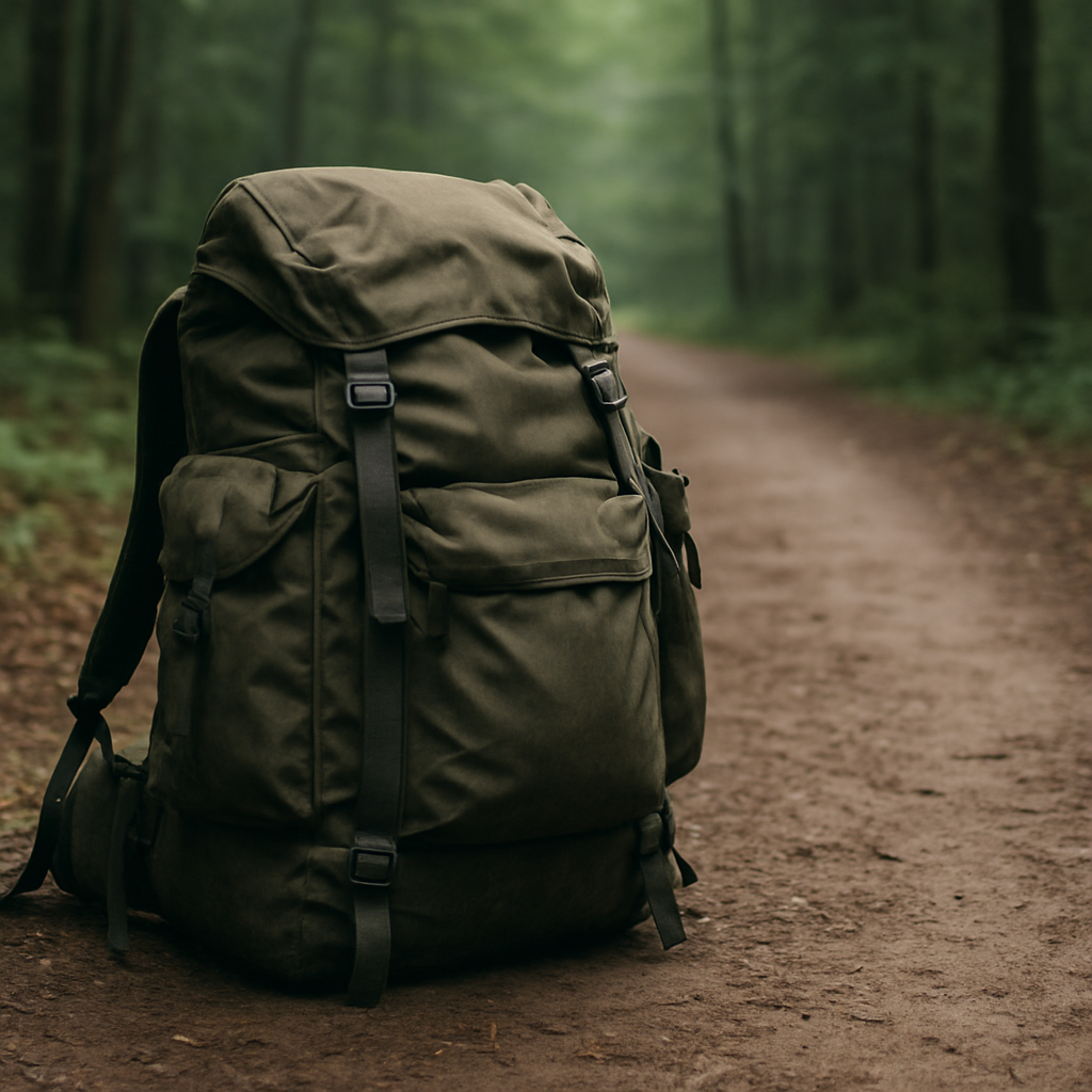 Rucksack auf einem Wanderweg als Bild für Selbsteinordnung und innere Last