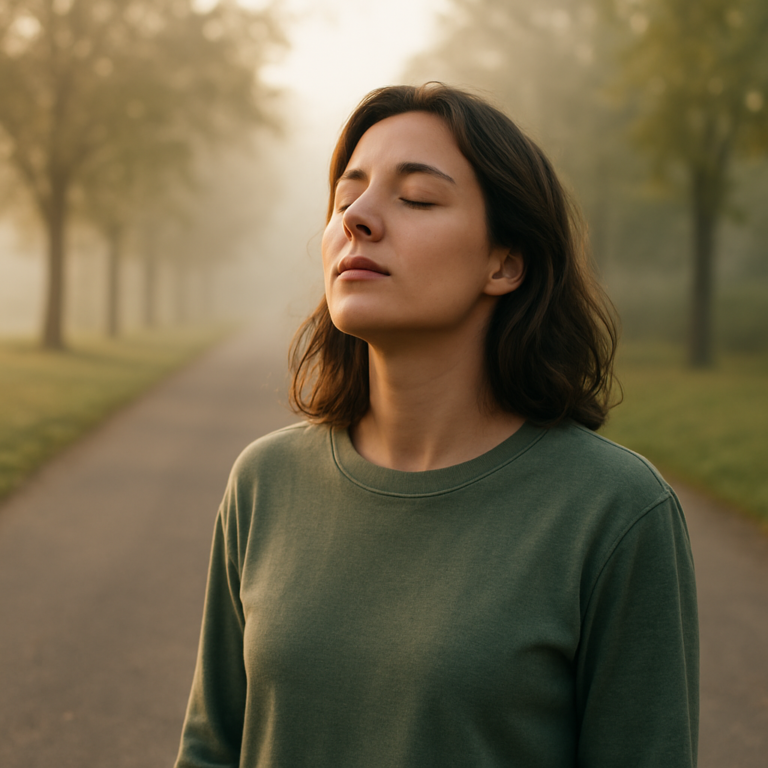 Stress abbauen mit bewusster Atmung in ruhiger Morgenstimmung