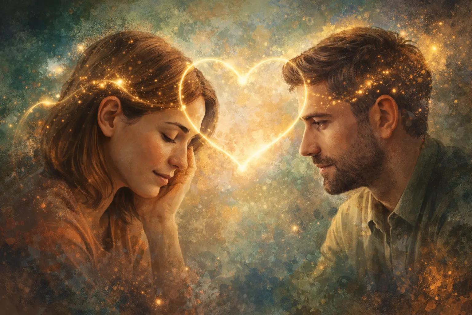 Künstlerische Darstellung von Zuhören als emotionale Verbindung zwischen zwei Menschen