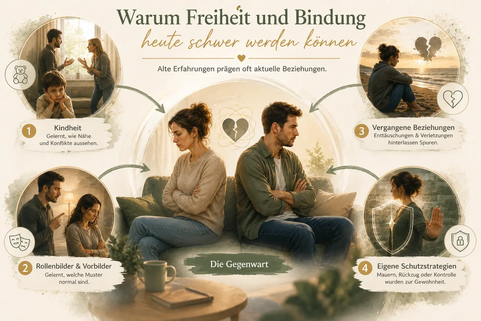 Ursachen von Problemen mit Freiheit und Bindung: Kindheit, Rollenbilder, vergangene Beziehungen und Schutzstrategien