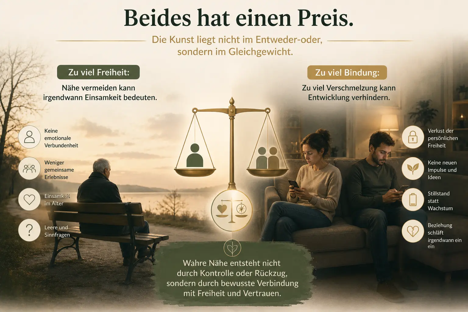 Preis von zu viel Freiheit oder zu viel Bindung: Einsamkeit, Stillstand und verlorene Entwicklung in Beziehungen