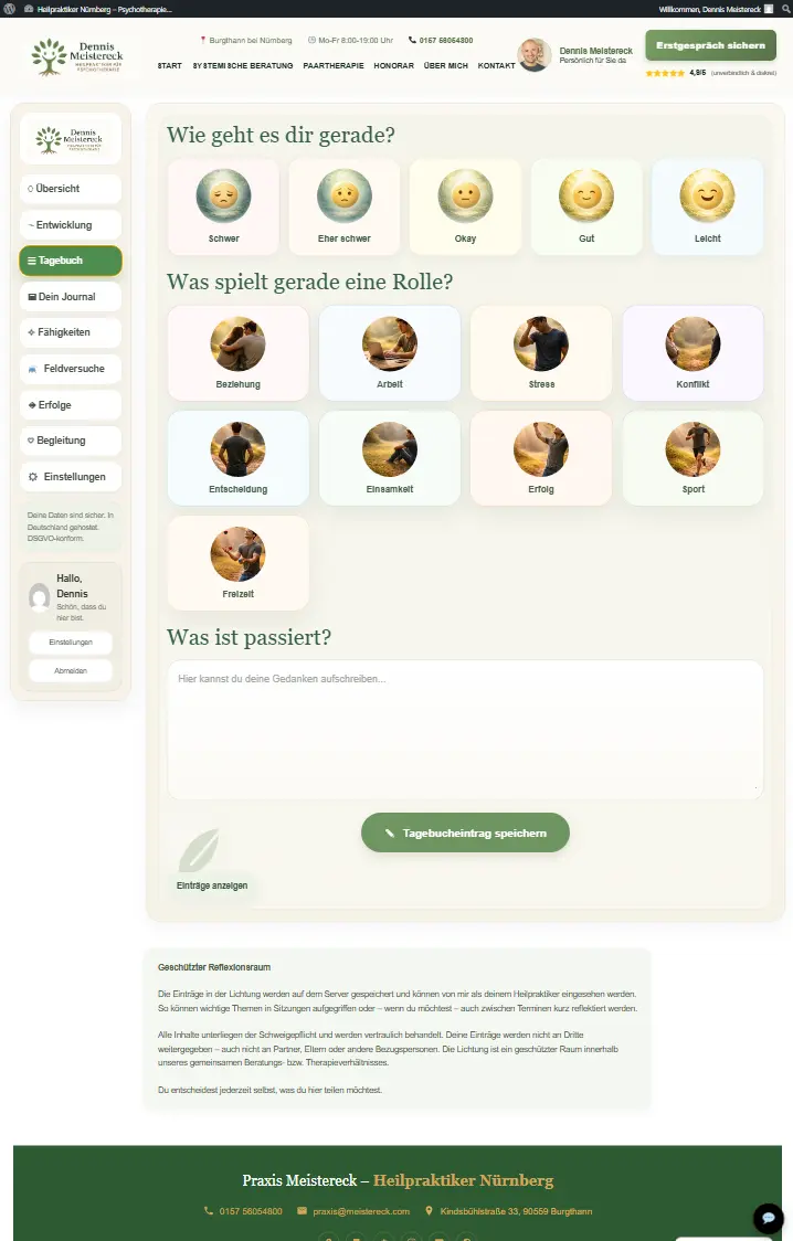 Screenshot der Lichtung App Tagebuch