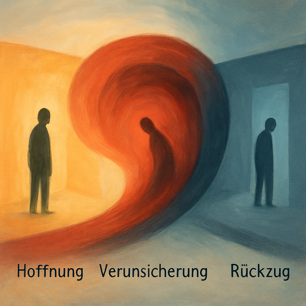 Visualisierung eines inneren Kreislaufs zwischen Hoffnung, Alarm und Rückzug