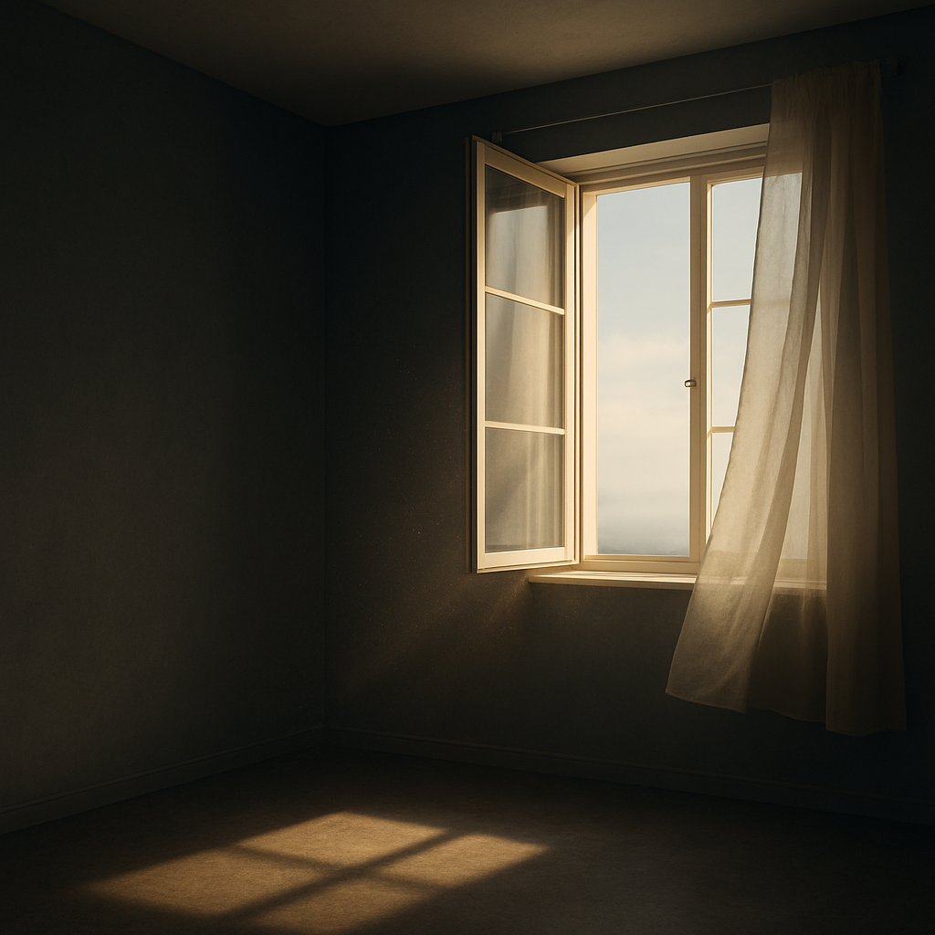 Symbolische Szene eines offenen Fensters als Bild für Klarheit und neue Richtung