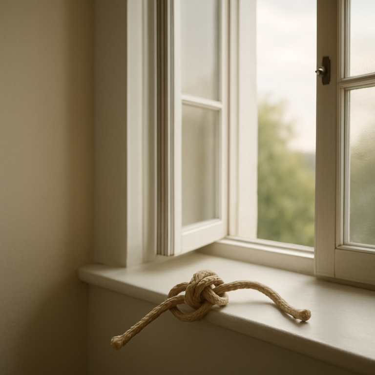 Offenes Fenster und gelöster Knoten als Bild für vorsichtige Öffnung