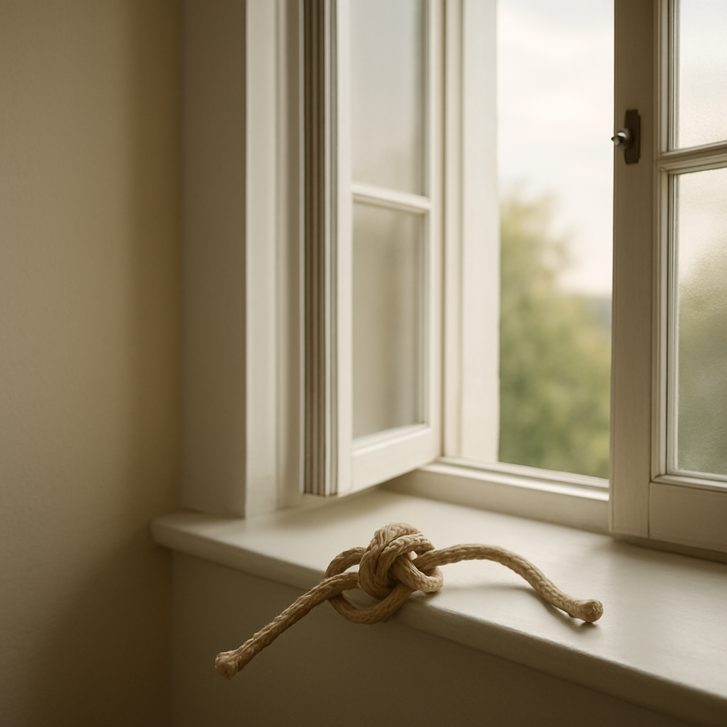 Offenes Fenster und gelöster Knoten als Bild für vorsichtige Öffnung