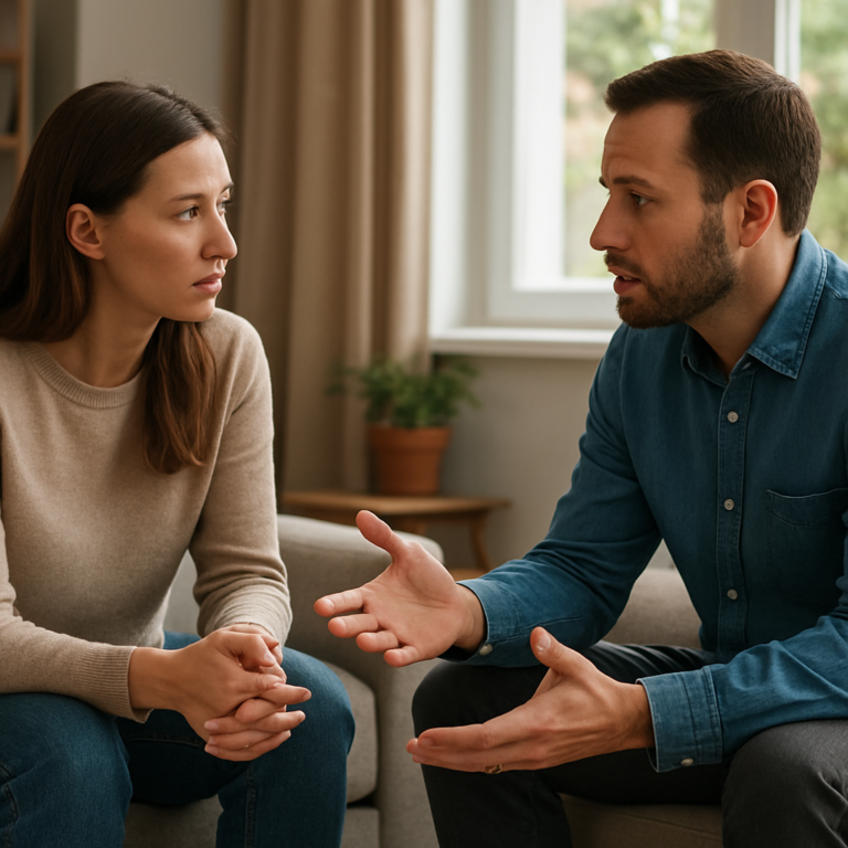 Zwei Partner finden im Alltag vorsichtig zu einer neuen Gesprächsrichtung