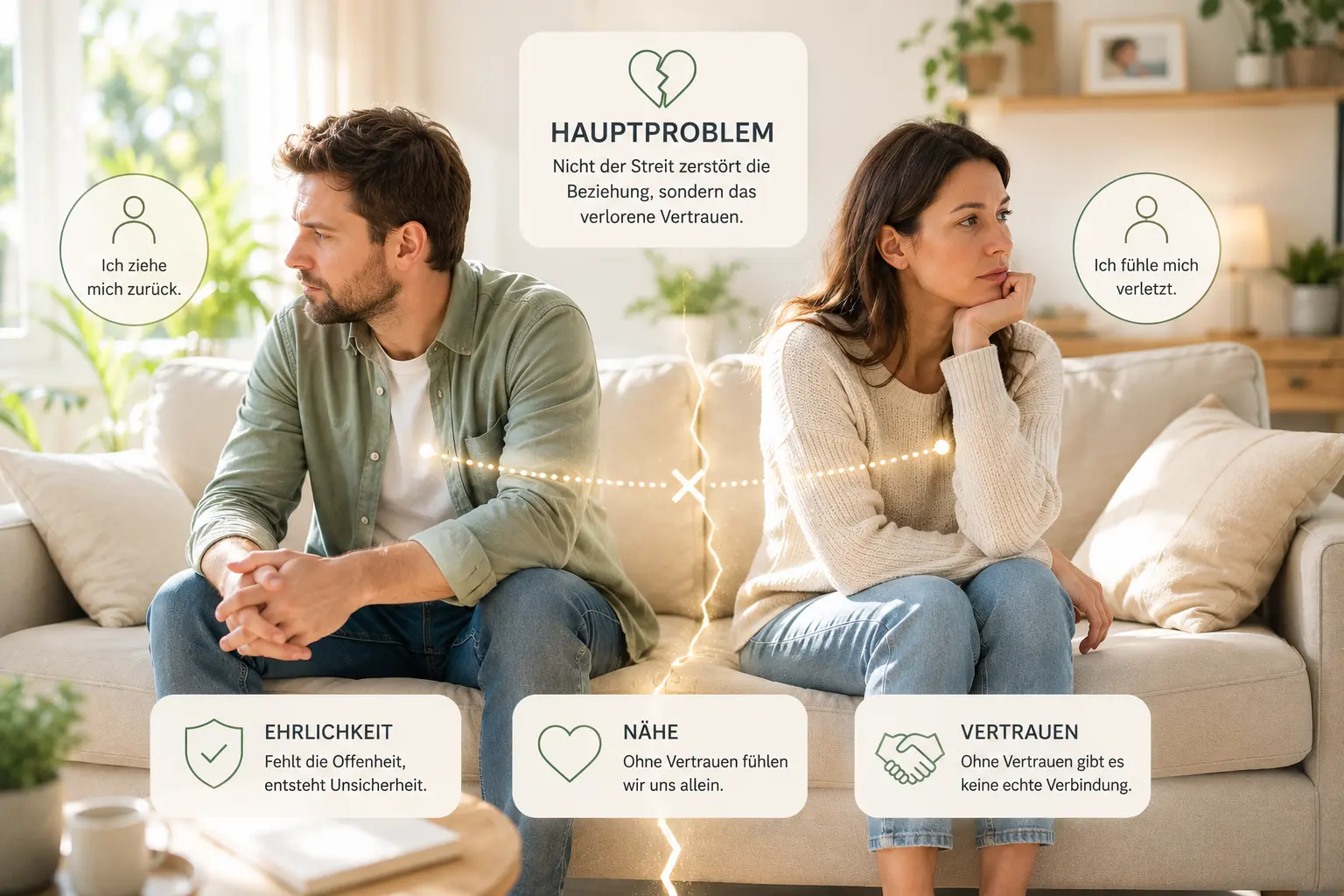 Visualisierung eines Risses im Vertrauen zwischen zwei Menschen